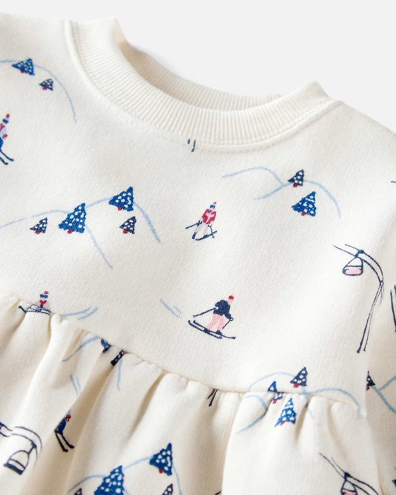 Baby Girl French Terry Dress Made with Organic Cotton Snowy Slopes Print