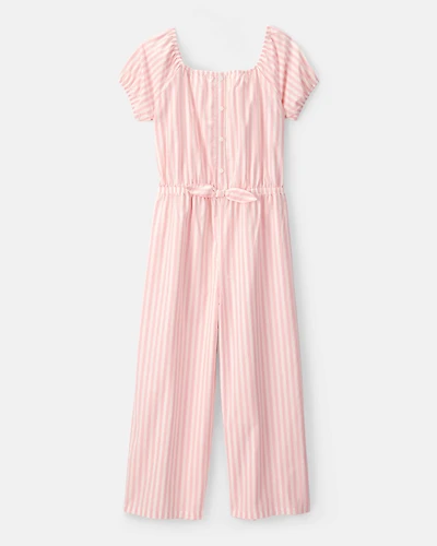 Girls Striped Jumpsuit - Pink/Ivory