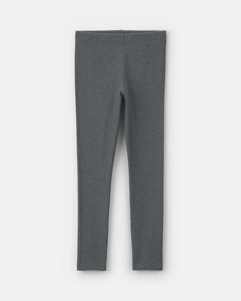 Girls Pull-On Stretch Rib Leggings - Grey