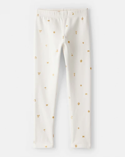 Girls Star Pull-On Stretch Cozy Leggings - Cream