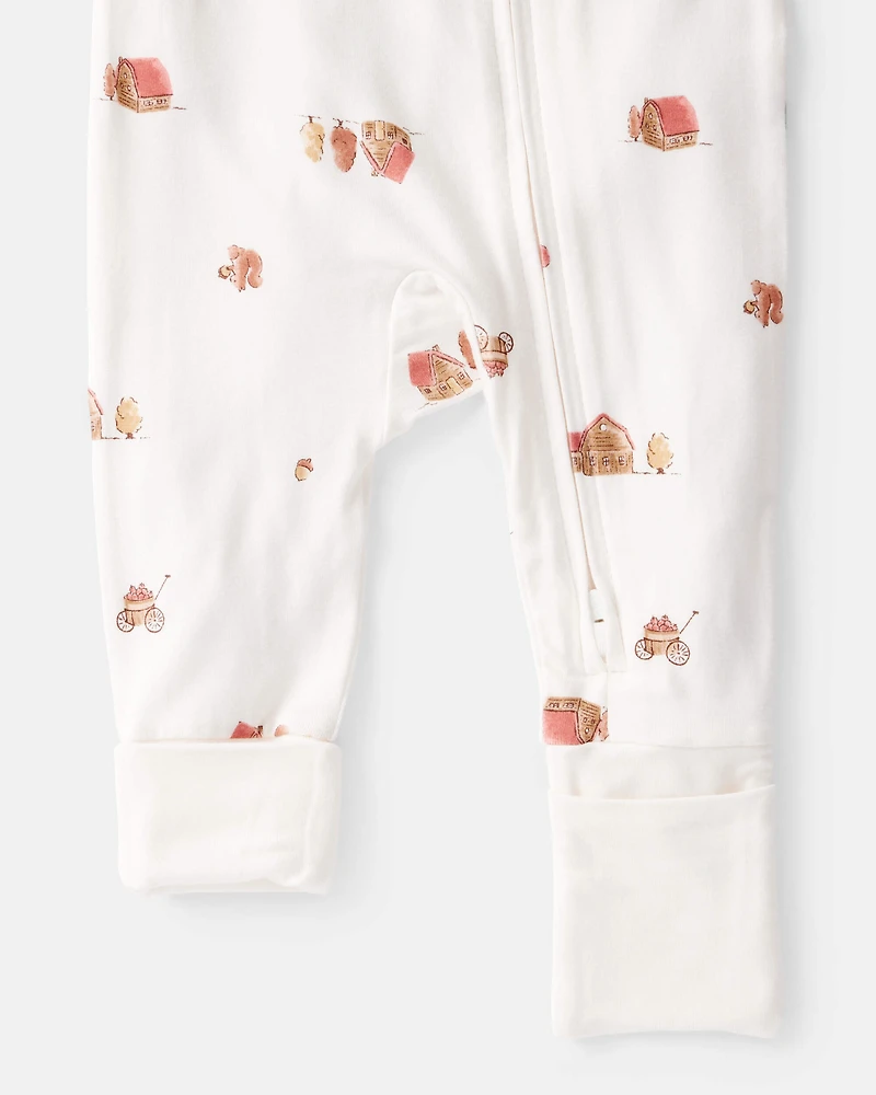 Baby Fall Print PurelySoft Long-Sleeve 2-Way Zip Sleeper- White