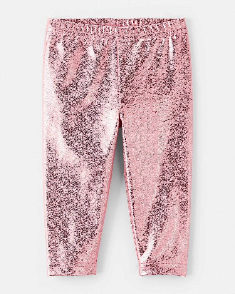 Baby Girl Pull-On Stretch Metallic Leggings - Pink