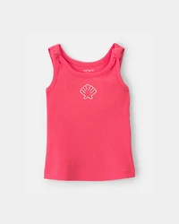 Baby Girl Shell Ribbed Tank Top - Orange