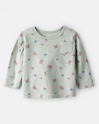 Baby Girl Butterfly Print Long Sleeve Tee - Green