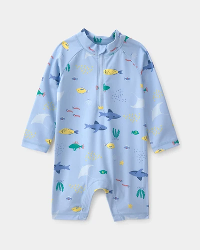 Baby Boy Fish 1-Piece Rashguard Swimsuit - Blue