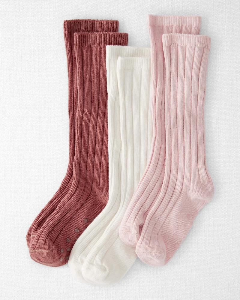 Toddler Girl 3-Pack Knee-High No-Slip Socks Made with Organic Cotton