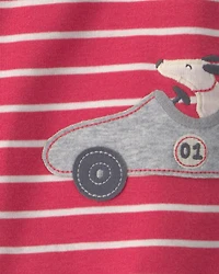 Baby Boy Race Car Striped Romper - Red