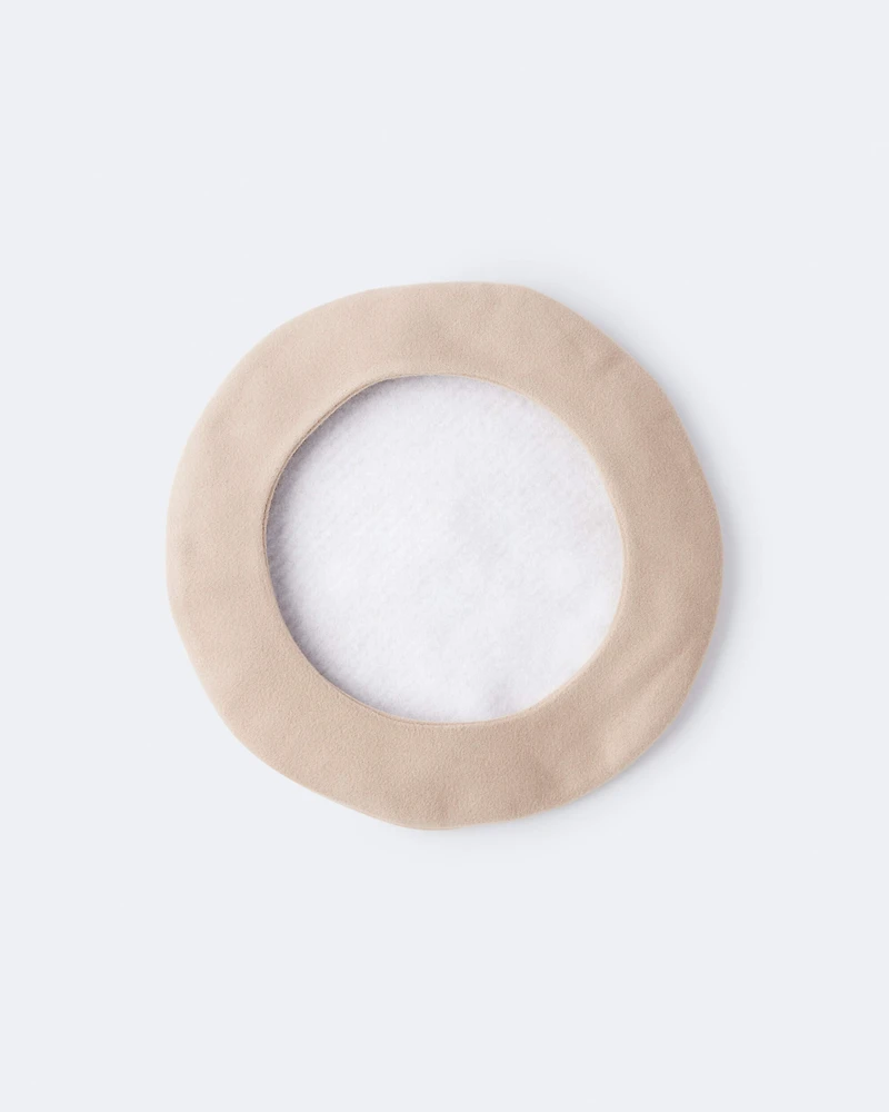 Toddler Girl Beret with Face Graphic - Tan