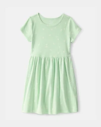 Girls Floral Short-Sleeve Dress - Green