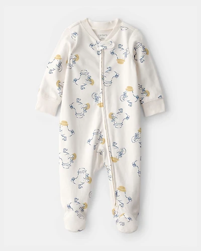 Baby Duck 2-Way Zip 100% Cotton Sleeper - Cream