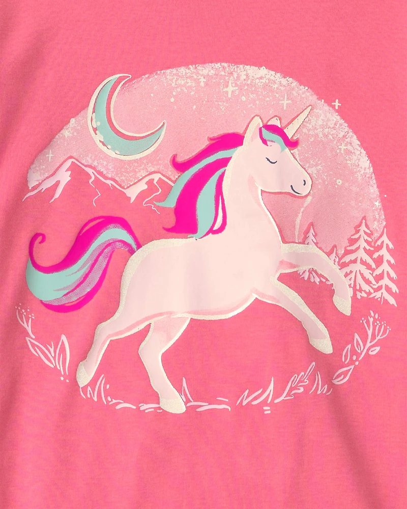 Girls 4-Piece Unicorn 100% Cotton Snug Fit Pyjama Set - Coral/Pink