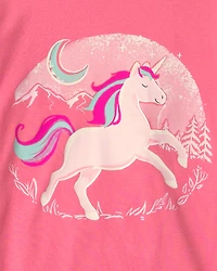 Girls 4-Piece Unicorn 100% Cotton Snug Fit Pyjama Set - Coral/Pink