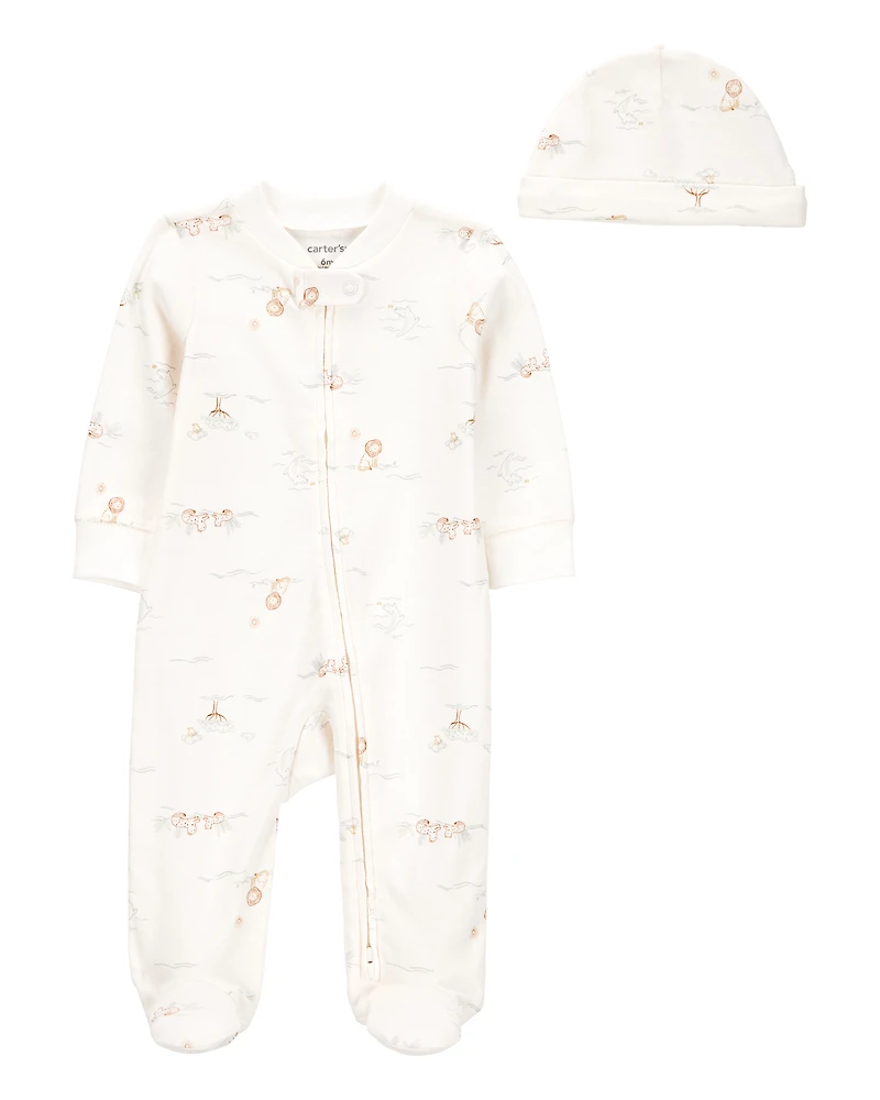 Baby Boy 2-Piece 2-Way Zip Sleeper & Cap Set