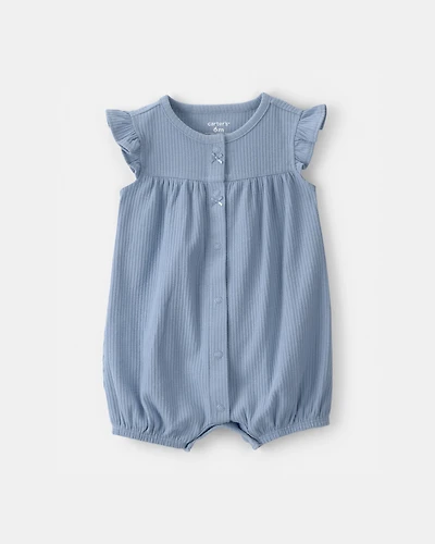 Baby Girl Rib Short-Sleeve Romper - Blue