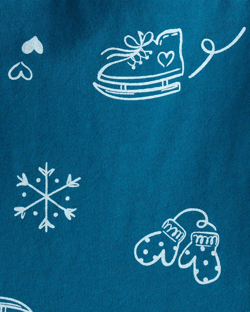 Baby Girl Winter Print Long-Sleeve Peplum Top - Blue