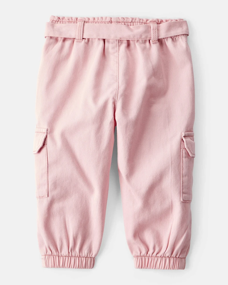 Baby Girl Cotton Cargo Joggers - Pink