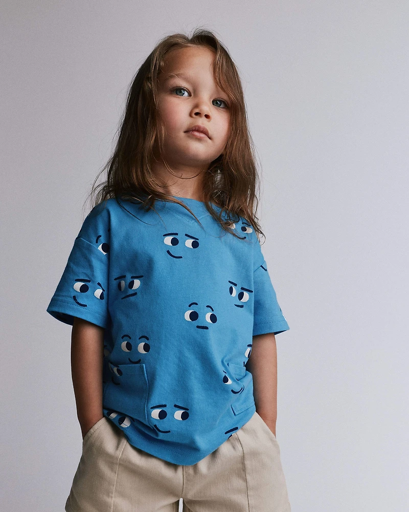 Toddler Otter Pocket Tee Face Print - Blue