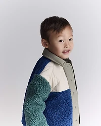 Toddler Boy colourblock Sherpa Jacket - Blue/Cream
