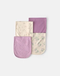 Baby Girl 4-Pack Cherry Floral Burp Cloths - Purple/Ivory