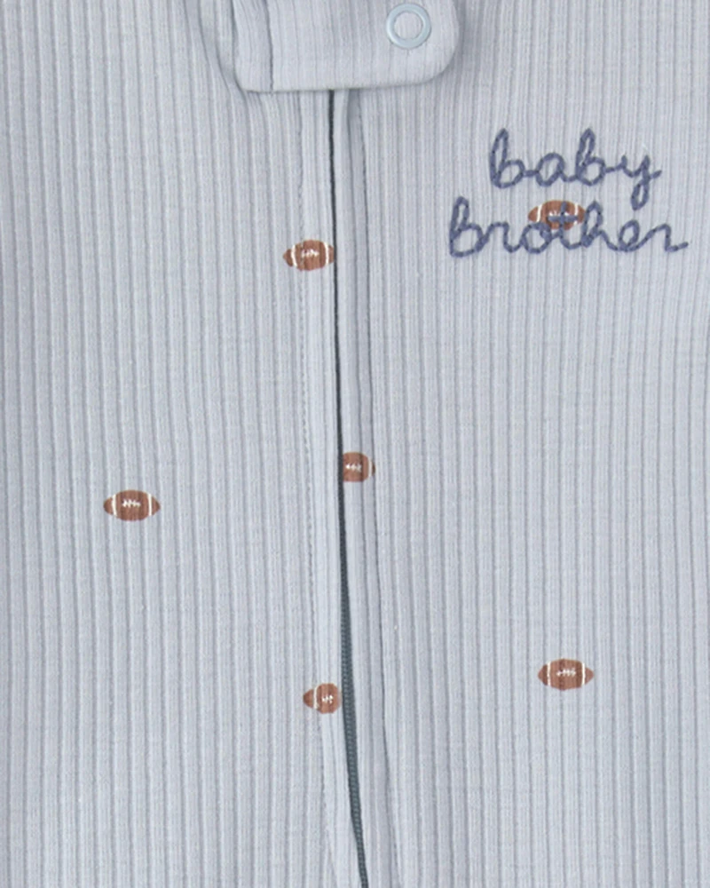 Baby Boy Brother' Cotton 2-Way Zip Sleeper - Blue