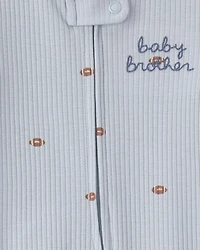 Baby Boy Brother' Cotton 2-Way Zip Sleeper - Blue