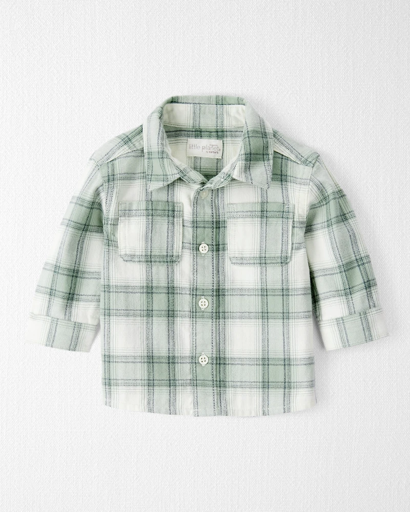 Baby Organic Cotton Herringbone Button-Front Shirt Plaid