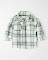 Baby Organic Cotton Herringbone Button-Front Shirt Plaid