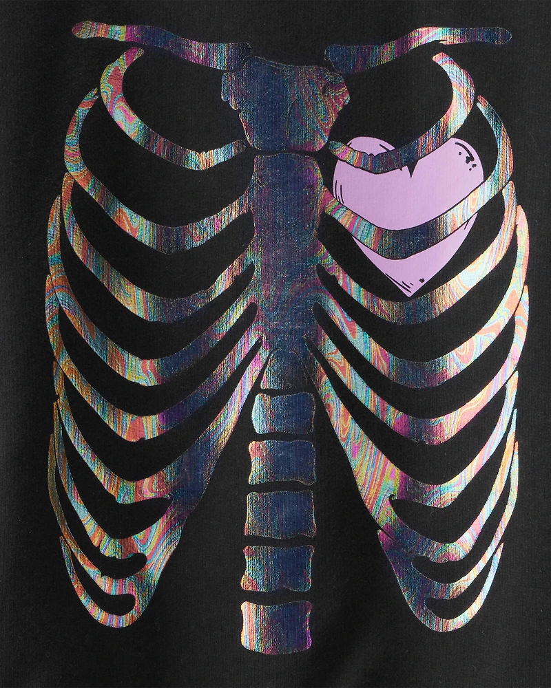 Girls Skeleton Long-Sleeve Pullover Sweatshirt