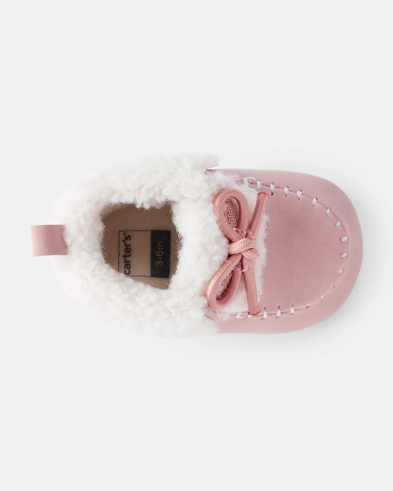 Baby Girl Sherpa Moccasin Boots - Pink/White