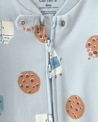 Baby Boy Milk & Cookies 100% Cotton 2-Way Zip Sleeper - Blue