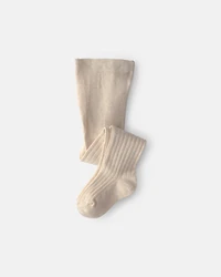 Baby Girl Ribbed Tights - Cream