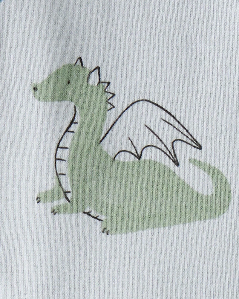 Toddler Boy Dragon Print 100% Cotton Long-Sleeve 2-Way Zip 1-Piece Pyjamas