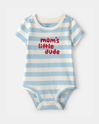 Baby Boy 'Mom's Little Dude' Striped Graphic Bodysuit - Blue/Ivory