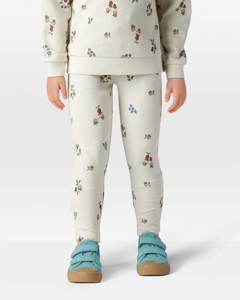 Toddler Girl Organic Cotton Ribbed Knit Pants Berry Blossom Print