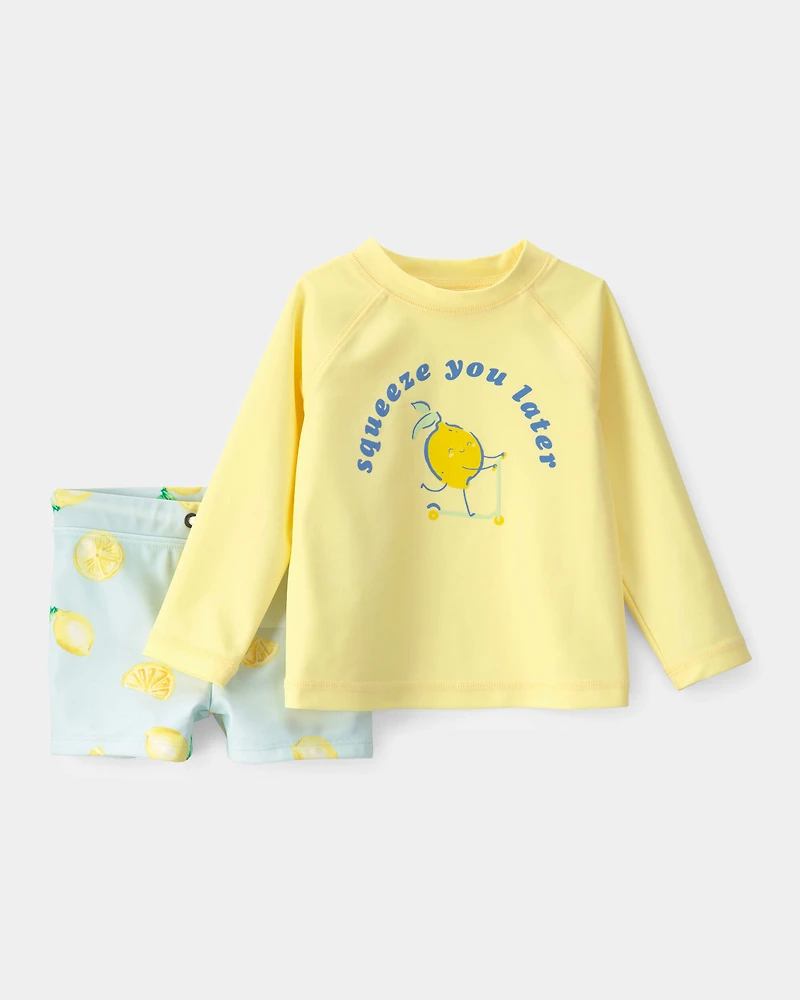 Baby Boy 2-Piece Lemon Rashguard Swimsuit Set - Yellow/Blue