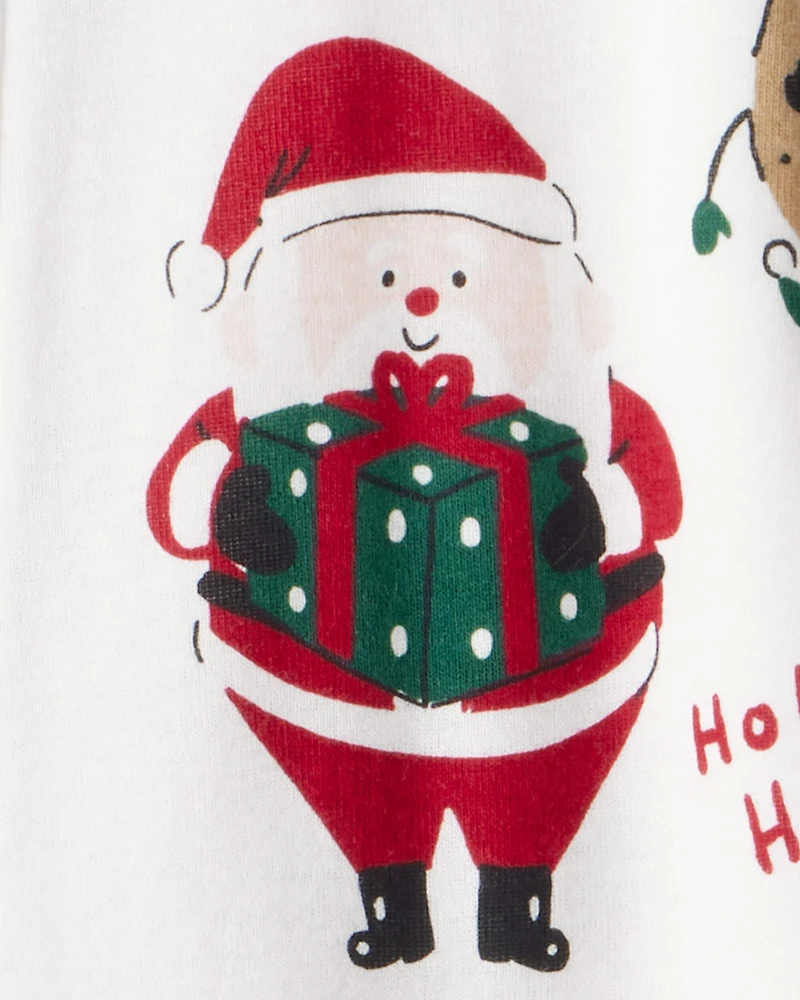 Toddler Beige Santa Milk & Cookies 100% Cotton Long-Sleeve Snug Fit 1-Piece Pyjamas - White