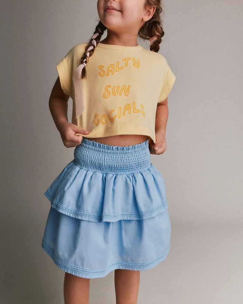 Toddler Girl Smocked Tiered Skirt - Blue