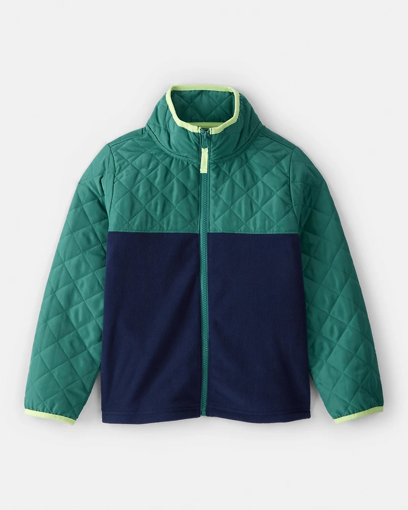 Boys Colour Block Zip-Up Jacket - Green/Navy