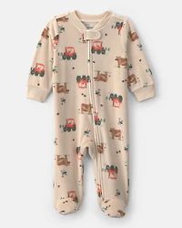 Baby Boy Tractor 2-Way Zip Sleeper - Brown