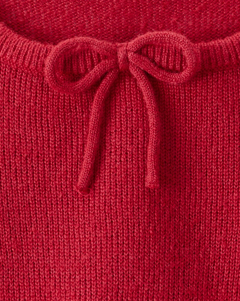 Girls Bow Long-Sleeve Sweater - Red
