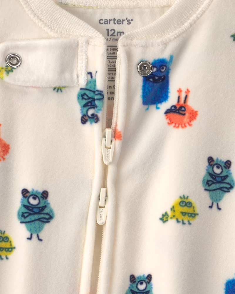 Baby Boy 1-Piece Monster 2-Way Zip DreamPlush Snug Fit Footed Pyjama - Cream
