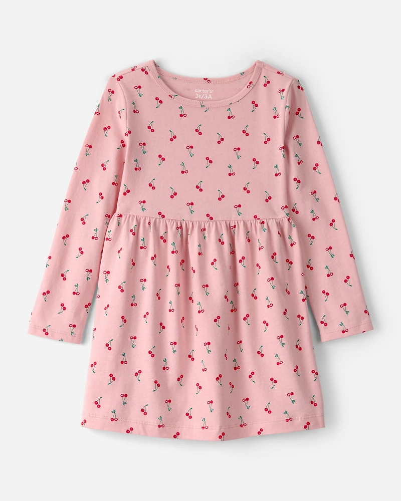 Toddler Girl Cherry Long-Sleeve Knit Dress - Pink