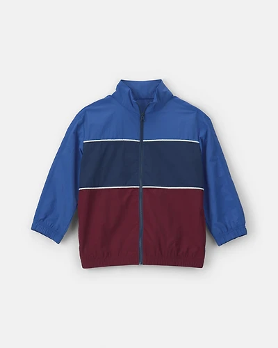 Boys Color Block Zip-Up Jacket - Blue/Burgundy