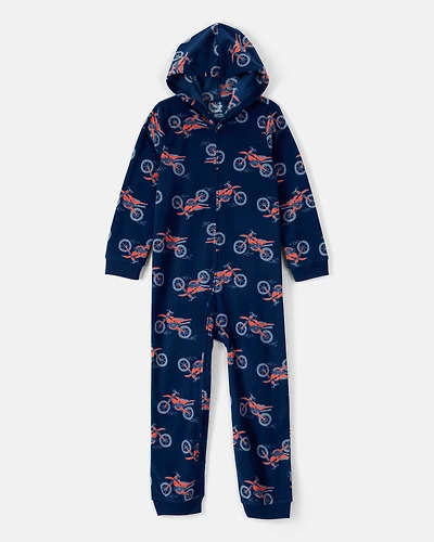Boys Motorcycle Long-Sleeve Loose Fit 1-Piece Pyjamas - Navy