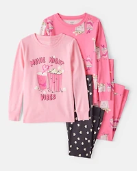 Girls Movie Print 100% Cotton Long-Sleeve 4-Piece Pyjamas - Black/Pink