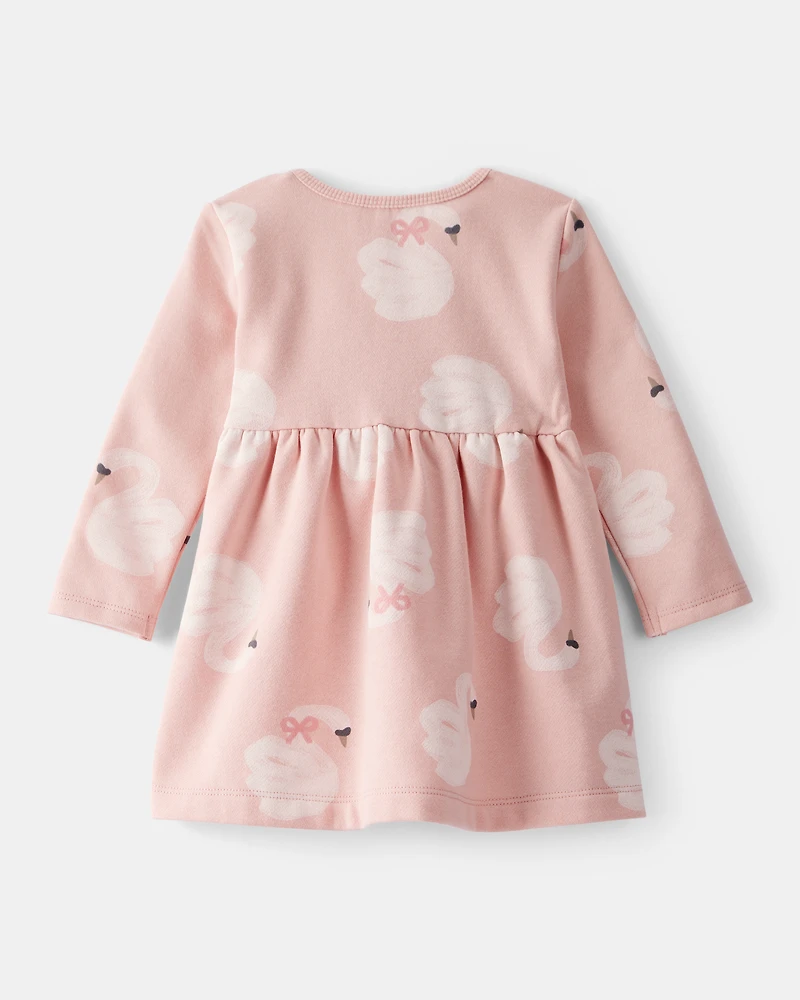 Baby Girl DayDream Fleece Swan Knit Dress - Pink