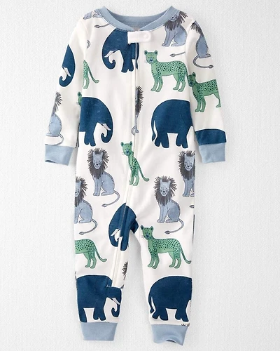 Baby Organic Cotton 1-Piece Pyjamas Wildlife Print