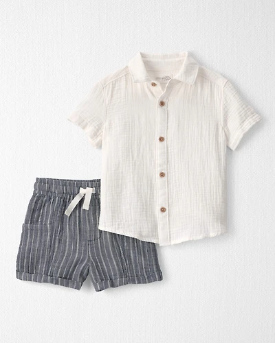 Toddler Boy 2-Piece Organic Cotton Gauze Short Set Cream