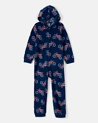 Boys Motorcycle Long-Sleeve Loose Fit 1-Piece Pyjamas - Navy