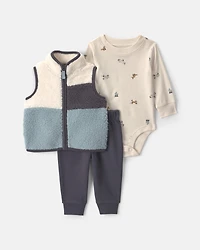 Baby Boy 3-Piece Fox Teddy Fleece Layering Set - Blue